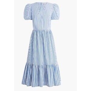 J.Crew Midi Dress Striped Tiered Puff Sleeve Cotton Blend Size 6